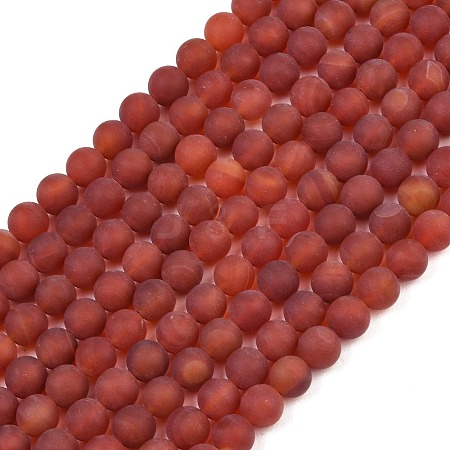 Frosted Natural Red Agate Beads Strands G-F372-8mm-01-1