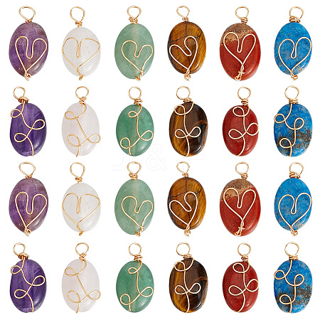 HOBBIESAY 4 Sets 2 Styles Natural Mixed Gemstone Pendants G-HY0001-61-1