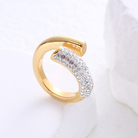 304 Stainless Steel Micro Pave Cubic Zirconia Cuff Open Rings for Women MB7745-6-1