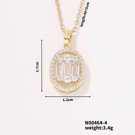 Minimalist Oval Luxury Fashion Brass Cubic Zirconia Pendant Necklaces Jewelry Accessory IH4177-2-1