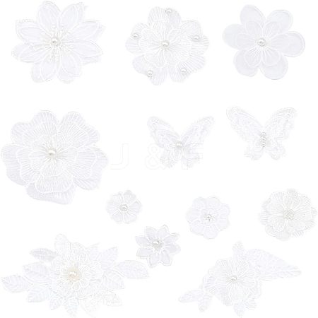 CHGCRAFT 12Pcs 12 Style Flower/Butterfly Polyester Embroidery Sew on Clothing Patches PATC-CA0001-10-1