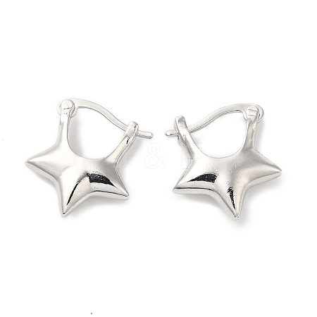 Rack Plating Brass Star Hoop Earrings for Women EJEW-D073-04P-1