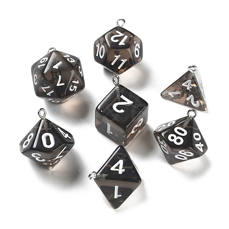 7 Styles Transparent Resin Polyhedral Dice Pendants Set RESI-A029-01E-1