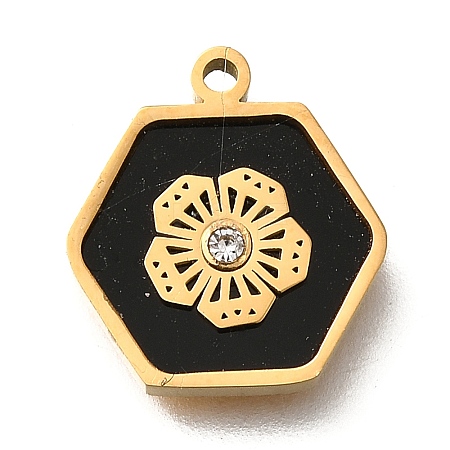 304 Stainless Steel Hexagon with Flower Charms STAS-Q348-25G-1