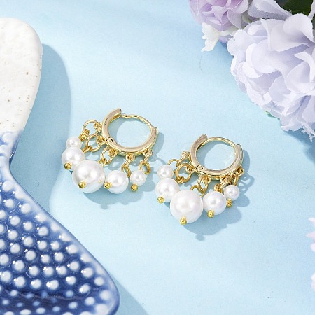 Round Shell Pearl Beaded Chandelier Earrings EJEW-JE06354-1