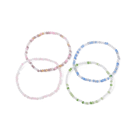 4Pcs 4 Color Glass Round Beaded Stretch Bracelets Set BJEW-JB09701-S-1