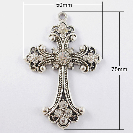 Alloy Rhinestone Cross Big Pendants ALRI-1475-P-NR-1