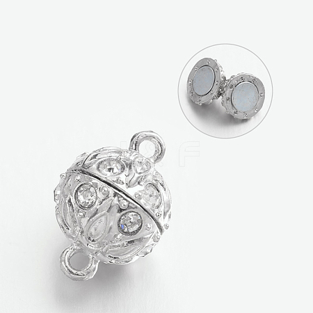 Alloy Rhinestone Magnetic Clasps with Loops PALLOY-M149-01P-RS-1