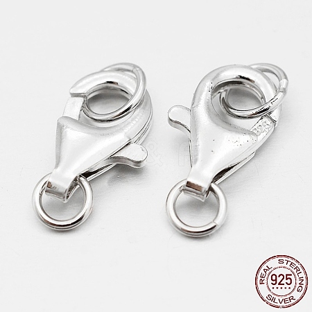 Anti-Tarnish Rhodium Plated 925 Sterling Silver Lobster Claw Clasps STER-O015-E-04-1