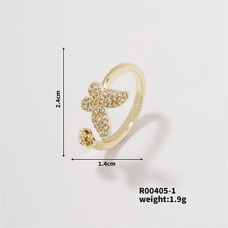 Butterfly Brass Rhinestones Cuff Ring PI6789-1-1