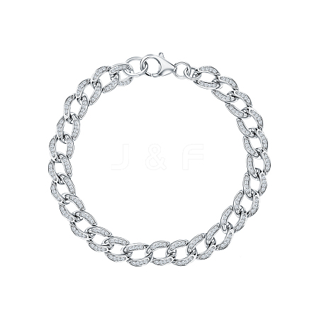 Anti-Tarnish Rhodium Plated 925 Sterling Silver Micro Pave Clear Cubic Zirconia Twisted Chain Bracelets for Women AP7597-1-1