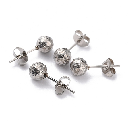 Non-Tarnish Textured Round Bead 304 Stainless Steel Stud Earring Findings EJEW-O104-01P-A-1