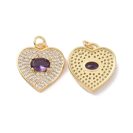 Heart Brass Micro Pave Cubic Zirconia Pendants KK-G435-01G-03-1