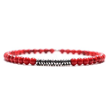 Natural & Dyed Round Red Turquoise Beaded Bracxelets for Men OI5065-7-1