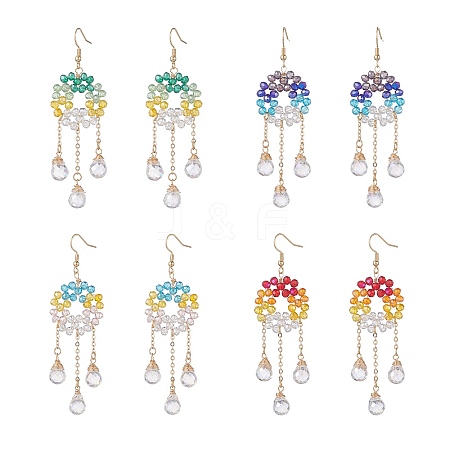 Glass Beaded Ring with Teardrop Dangle Earrings EJEW-JE05263-1