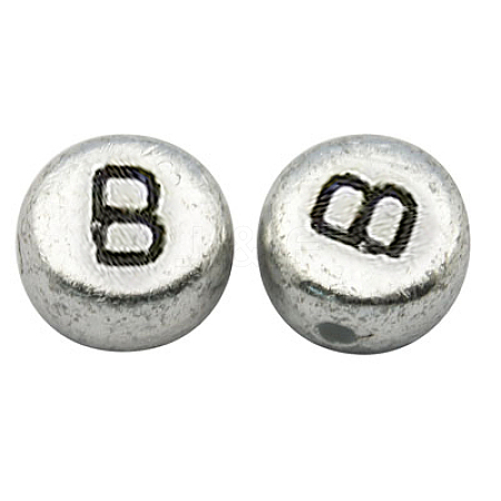 Silver Color Plated Acrylic Horizontal Hole Letter Beads MACR-PB43C9070-B-1