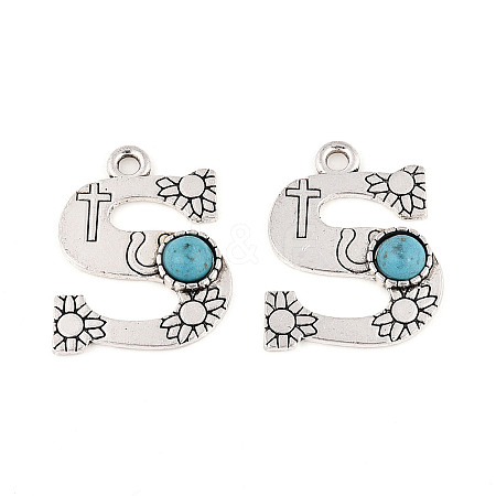 Synthetic Turquoise & Alloy Pendants PALLOY-H146-01AS-S-1