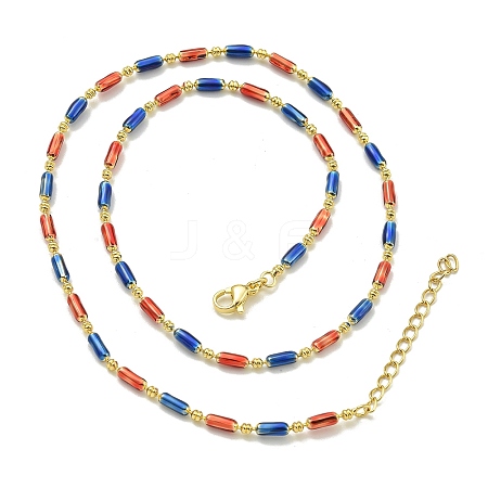 Brass Enamel Column Link Chain Necklaces NJEW-H039-02B-03G-1