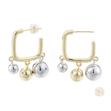 Two Tone Brass Round Ball Dangle Stud Earrings EJEW-N011-111-1