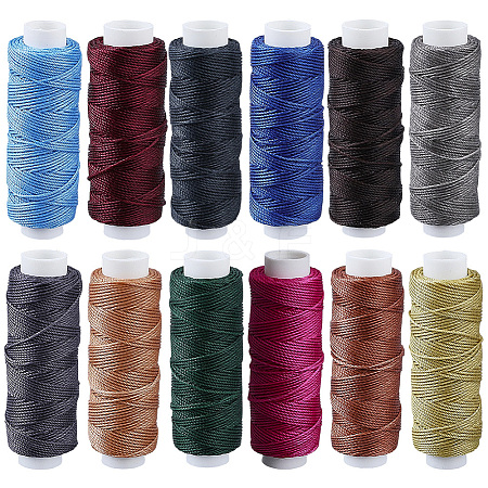 12 Rolls 12 Colors Round Waxed Polyester Twisted Cord YC-CL0001-03B-1