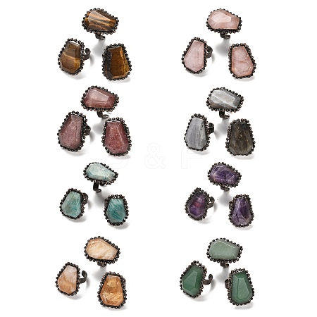 Natural Mixed Gemstone Open Cuff Ring RJEW-M166-03R-1