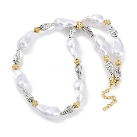 Rack Plating Cone/Bicone Round Brass & ABS Imitation Pearl Beaded Necklaces NJEW-P317-11-1