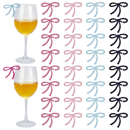 40Pcs 4 Colors Acrylic Bowknot Wine Glass Charms DIY-AR0004-71-1