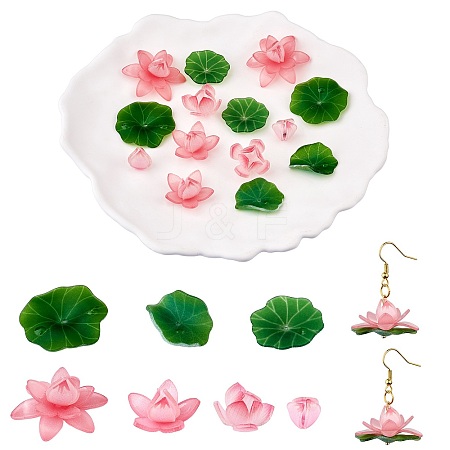 14 Pieces 7 Styles Acrylic Lotus Charm Pendant Colorful Flower Leaf Charm Plants Charm Pendant for Jewelry Earring Bracelet Making Crafts JX564A-1