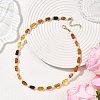 Rectangle Natural Amber and Round White Shell Pearl Beaded Necklaces NJEW-JN05645-1