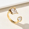 304 Stainless Steel Pave Clear Cubic Zirconia Cuff Open Rings for Women RJEW-F207-03B-G-1