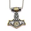 Two Tone 304 Stainless Steel Viking Double Wolf Head Hammer Pendant Box Chain Necklaces for Men WGEA97A-02-1