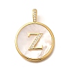 Rack Plating Brass Micro Pave Clear Cubic Zirconia Pendants with Shell KK-M309-42G-Z-1