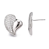 Heart Brass Pave Clear Cubic Zirconia Stud Earrings EJEW-M258-040P-3