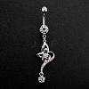 Piercing Jewelry Platinum Plated Brass Rhinestone Butterfly Navel Ring Belly Rings AJEW-EE0001-92A-2