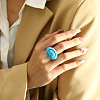 Oval 304 Stainless Steel with Synthetic Turquoise Finger Rings FS-WGC5475-08-1