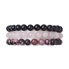 3Pcs 3 Styles Natural Mixed Gemstone Round Beaded Stretch Bracelets Set BJEW-JB10139-01-1