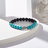 Round Synthetic Turquoise & Natural Lava Rock Stretch Bracelet BJEW-JB07470-04-2
