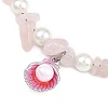 Alloy Enamel Shell Shape Charm White Round Shell Pearl & Natural Rose Quartz Chip Beaded Anklets AJEW-AN00734-01-4