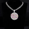 Hip-Hop Alloy Full Crystal and Rose Rhinestone Self Made Medal Pendant Cuban Link Chain Necklaces for Men Women FS-WG8D003-01-1