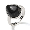 Natural Obsidian Teardrop Adjustable Rings RJEW-K371-08S-08-2