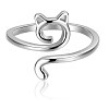 Rhodium Plated 925 Sterling Silver Cat Open Cuff Ring for Women JR861A-1