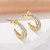 C-Shaped Brass Micro Pave Clear Cubic Zirconia Stud Earrings EJEW-M077-09G-4