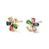 Colorful Rhinestone Flower Stud Earrings EJEW-M209-01G-1