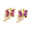 Brass Pave Medium Violet Red & Clear Cubic Zirconia Connector Charms KK-P273-09G-1