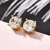 Flat Round Brass Micro Pave Clear Cubic Zirconia Stud Earrings EJEW-R018-08G-3