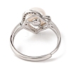 Heart Plated 925 Sterling Silver Clear Cubic Zirconia Adjustable Rings RJEW-C110-05P-3