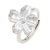 Flower Brass Micro Pave Cubic Zirconia & Enamel Cuff Ring Settings KK-CBAC351-06P-02-2