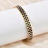 8MM 304 Stainless Steel Black Enamel Checkered Hinged Bangles for Women BJEW-C151-01G-1