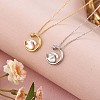 Natural Shell Bunny with Crescent Moon Pendant Necklace with Clear Cubic Zirconia JN1073A-3