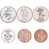 6Pcs Bohemian Theme Wooden Flat Eound with Flower Wall-mounted DIY-WH0899-480-1